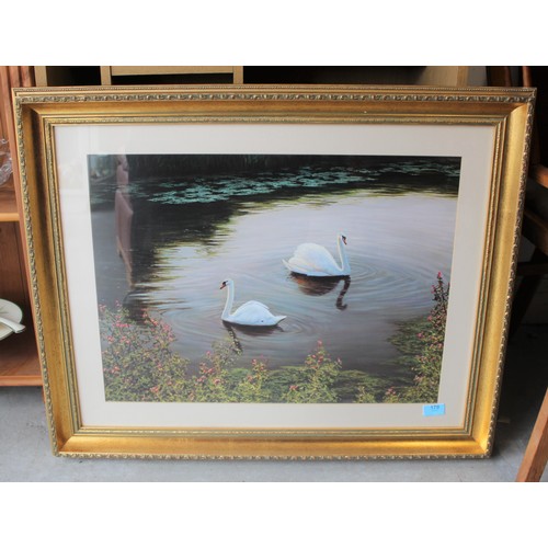 42 - Gilt Framed and Mounted Print of Two Swans, Signed by David Smith - 32