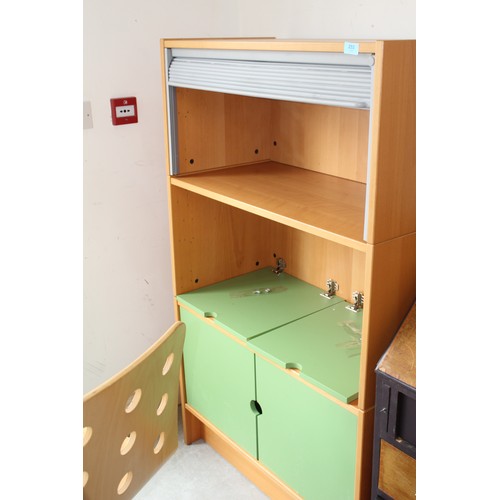 44 - Ikea Three-Sectioned Modular Office/Storage Unit having Two Doors, Roll-Top Hidden Storage, and Open... 