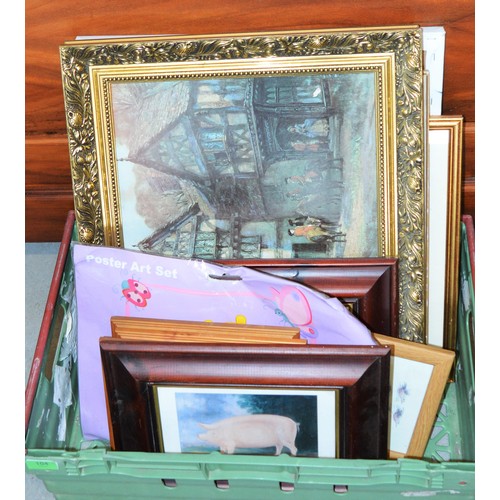 100 - Box of Framed and Unframed Artwork including Pair of Paul Kitchin Livestock Prints, etc