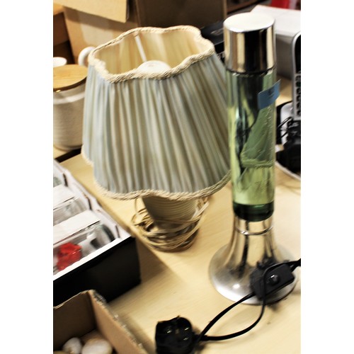 63 - Two Table Lamps:  A Lava Lamp and a 1930s Porcelain Lamp with Green Shade