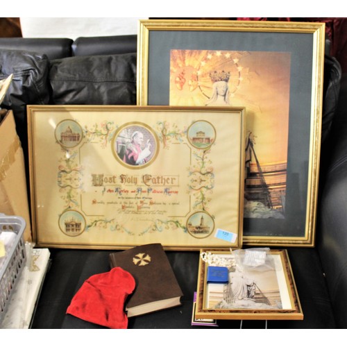 120 - Religion-Related Items including Framed and Glazed Apostolic Marriage Blessing Certificate by Pope P... 