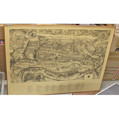 231 - Large Etching on Board of Freiborg, Switzerland 1608