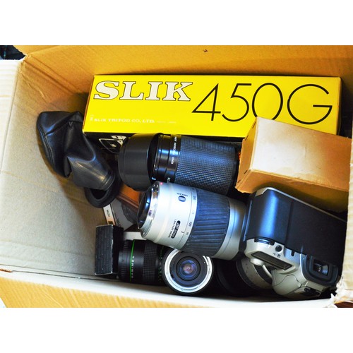 231 - Assorted Box of Assorted SLR Cameras, Compact Cameras and Lenses