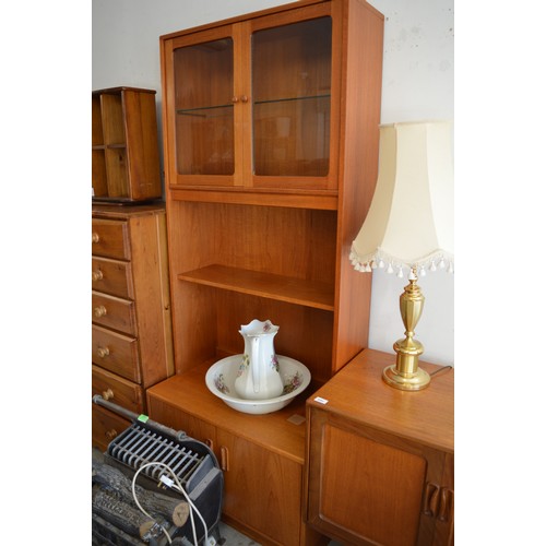 271 - Mid-Century Teak Book Cabinet with Top Two Door Glazed Cupboard, Shelf and Two Door Cabinet