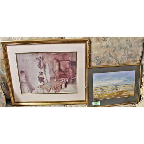 204 - Two Framed, Mounted and Glazed Artworks:  Watercolour of a Boat Scene (Meols), and a Russell Flint P... 