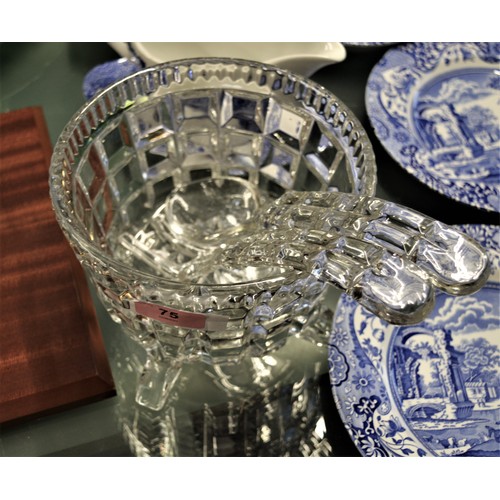 75 - Glass Footed Salad Bowl with Pair of Matching Salad Servers
