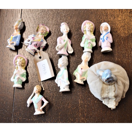 32 - Collection of Ten Porcelain Half Dolls Modelled as Ladies including One Dressed (approx 2 to 2.5