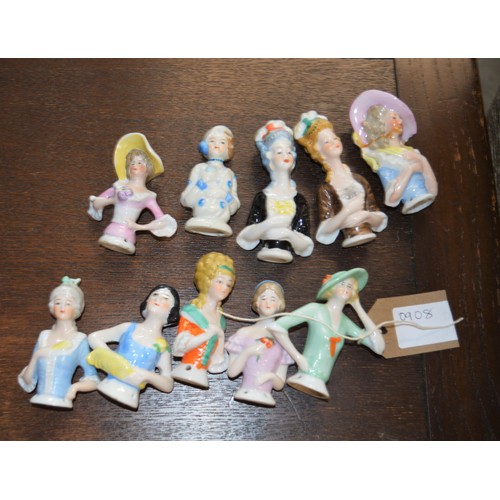 72 - Collection of Ten Porcelain Half Dolls Modelled as Ladies (approx 3