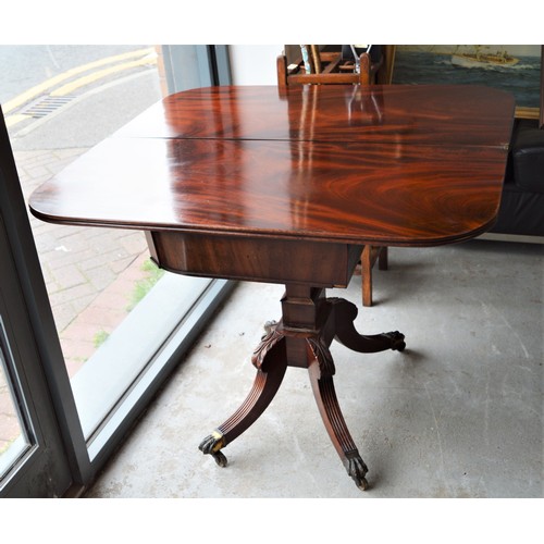 278 - Late Victorian Mahogany Fold-Over Table with Gilt Inlay on Brass Feet & Castors