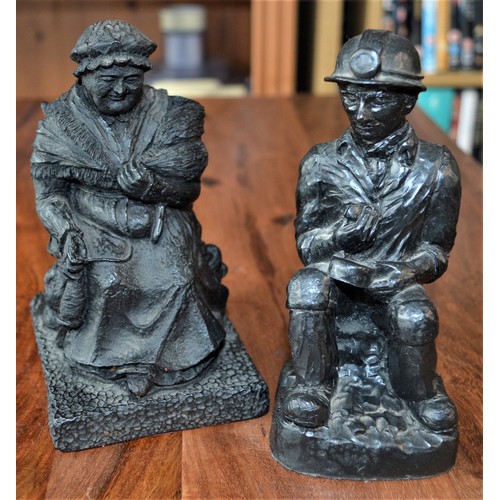 16 - Two Coal Figurines of a Miner and a Wool-Winder (Distressed)