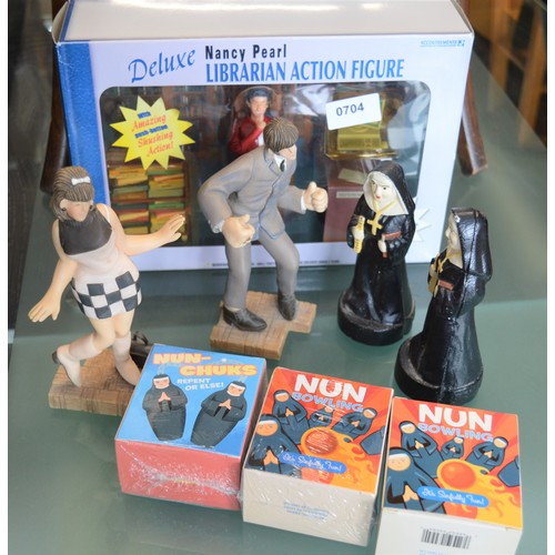 21 - Pop Culture Figural Collectables including Dancing Mods and Two Cast Iron Nuns, etc