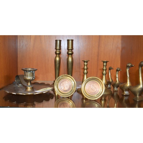 54 - Selection of Brass Miniature Candlesticks, Candle Holder and Ornaments