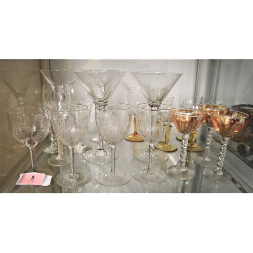 63 - Selection of Fine Quality Drinking Glasses including Amber Stemmed, and Finely Etched, Plus Four Coc... 