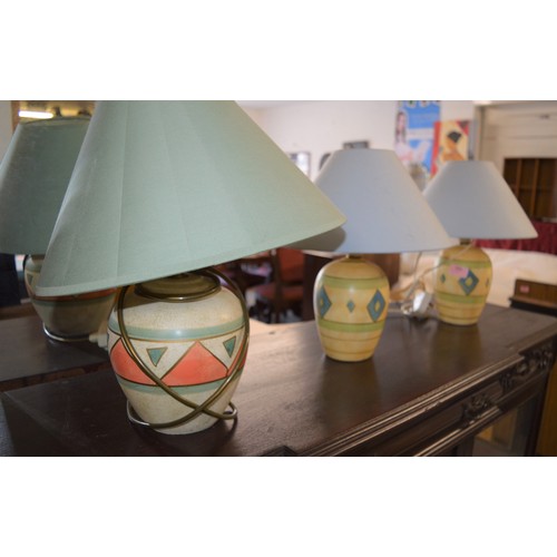 104 - Three Table Lamps having Aztec Design Decoration - with Shades