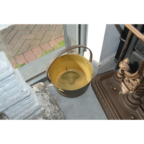 233 - A Large Brass Jam Pan with Steel Handle