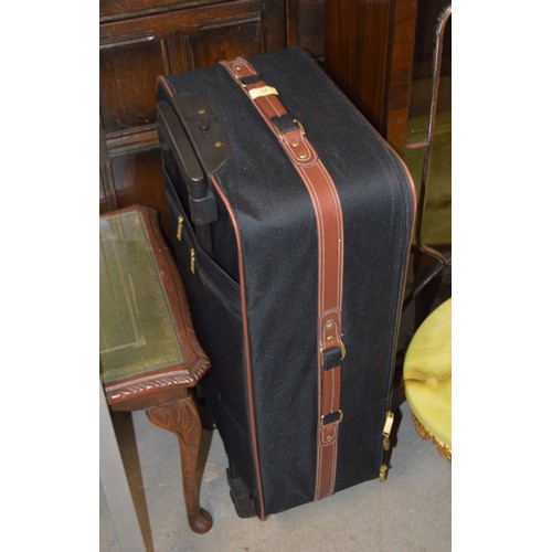 272 - Large Soft-Cell Suitcase (Black with Tan Trim) on Two Wheels - 30