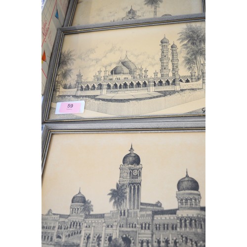 275 - Set of Three Framed and Glazed Etching Prints including One of the Railway Station at Kuala Lumpur, ... 