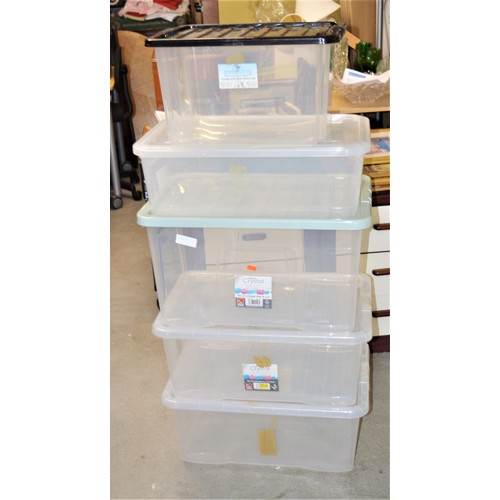 199 - Three Large Lidded Storage Boxes Plus Two Medium Sized (One Lid is Cracked)