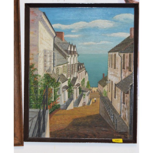 243 - Framed Oil on Board of Clovelly/Cornwall - Signed T.B. Pollard 1964