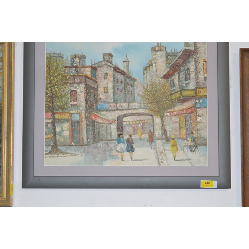 246 - Framed Oil on Canvas of a European City Street Scene