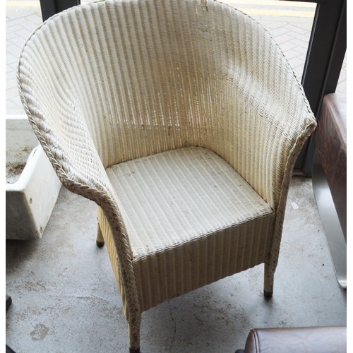 187 - Vintage Lloyd Loom Chair With Fan Back and Brass-Capped Legs