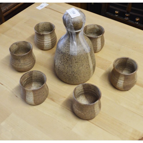 158 - Stoneware Decanter/Flask and Six Drinking Cups