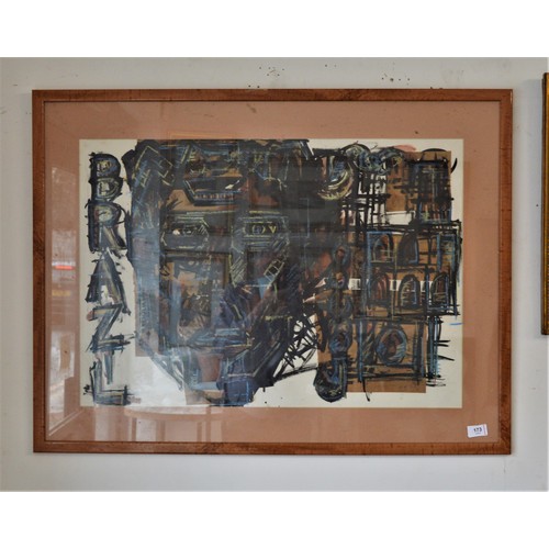 173 - Framed and Mounted Abstract Street Art on Layered Canvas (Mixed Media with Pastels) Entitled Brazil ... 