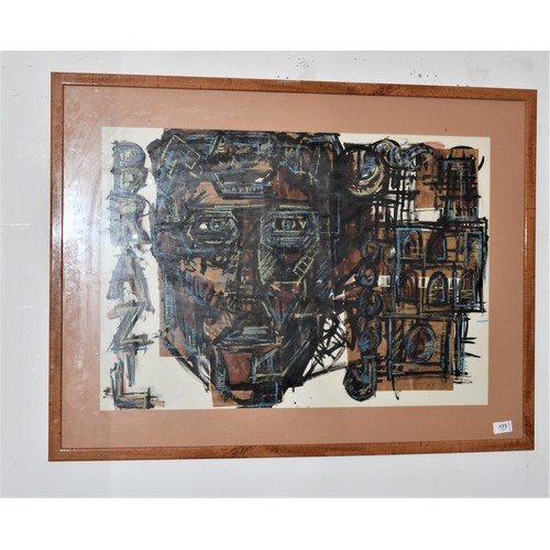 173 - Framed and Mounted Abstract Street Art on Layered Canvas (Mixed Media with Pastels) Entitled Brazil ... 