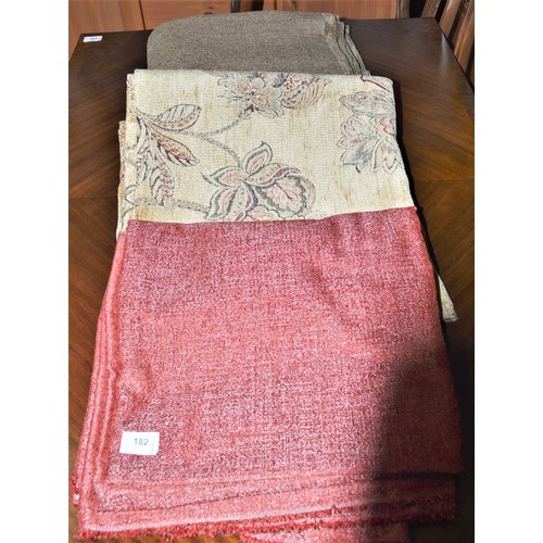 182 - Three Bolts of Fabric:  Heavy Duty Upholstery (Gold Background with Floral Colour Detail - 148 cm Wi... 