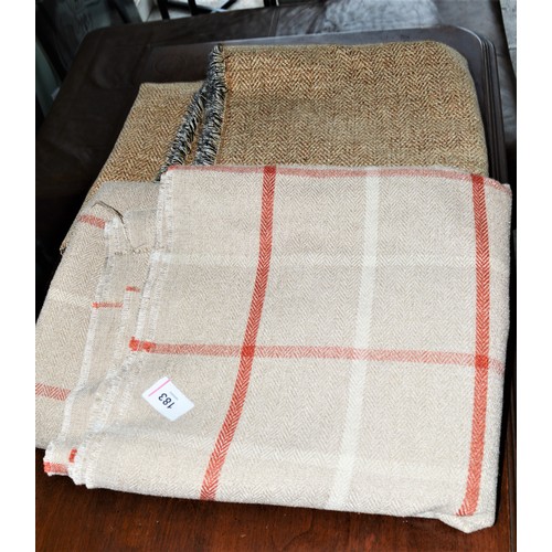 183 - Two Bolts of Upholstery/Curtain Fabric:  a John Lewis Check (Beige with White and Berry Stripes - 14... 