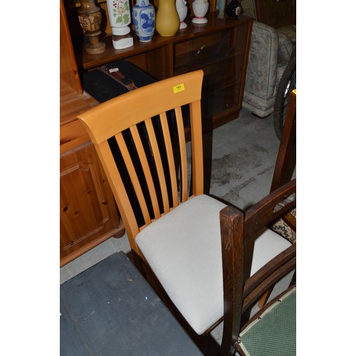 217 - A Lightwood Dining Chair with a Pale Fabric Seat