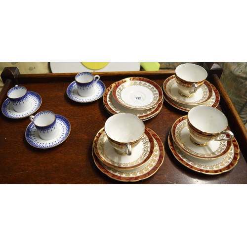 225 - Three Spode Blue and White Coffee Cans with Saucers, plus 13 Pieces of a Part Royal Stafford Tea Set