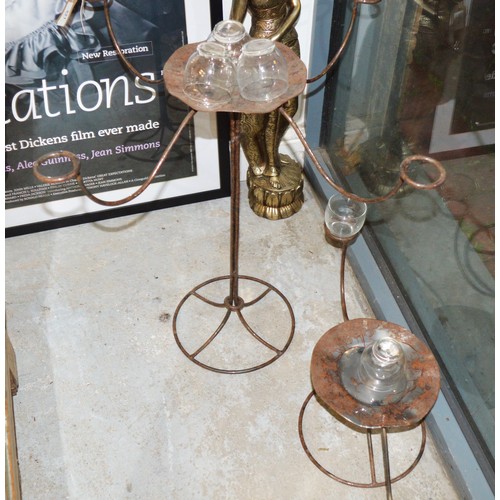 221 - Two Wrought and Bent Metal Table Display/Candelabra Stands - Largest Approx 23