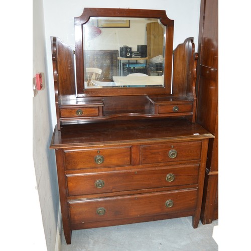 25 - Art Nouveau Dressing Chest with Central Mirror - Needs Dowel Joint Repair