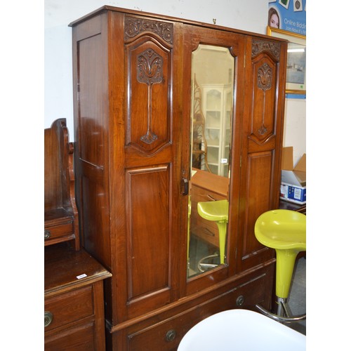 26 - Art Nouveau Robe having Bevel Edge Central Mirror and Under-Drawer