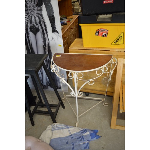 78 - Vintage Wrought Iron Plant Stand in White with Plywood Top