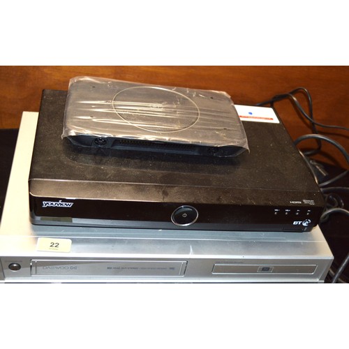 22 - A BT Youview Box with BT Hub Plus a Daewoo Combination DVD and Video Cassette Player (No Remotes)