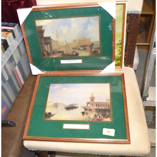 41 - Two Framed and Glazed Prints of 19th Century Venice after Edward Pritchett, Plus a Print by Gudrun S... 