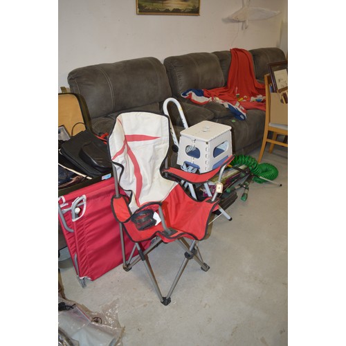 66 - A Folding Fishing Chair in England Football Team Colours, Plus a Claret and White Folding Sun Lounge... 