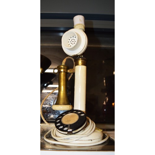 238 - An Original Candlestick Telephone in Cream/White with Brass Fitments - Converted into a Table Lamp