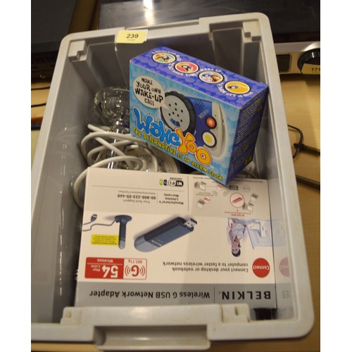 239 - Small Box of Electrical Items including a Boxed Belkin Wireless G USB Adapter, a Boxed 