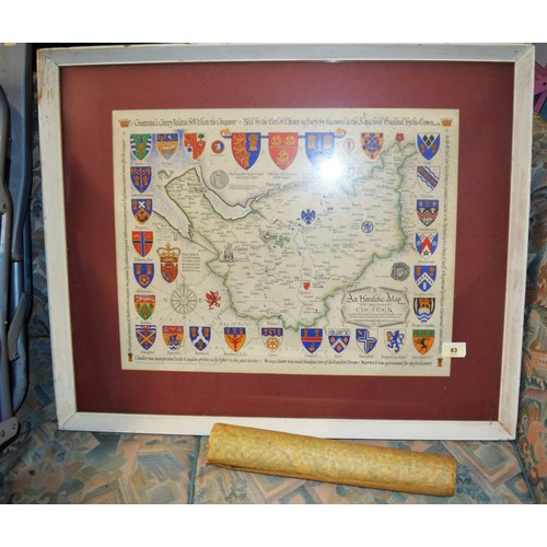 40 - Vintage Framed and Glazed Heraldic Map of The Palatine of Chester by Alan Keith-Hill, Plus a Parchme... 