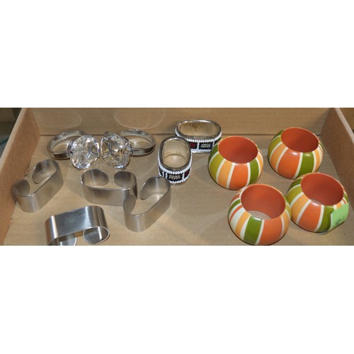 109 - A Set of Four Old Hall Stainless Steel Mid Century Modern Napkin Rings, Plus a Set of Four Colourful... 