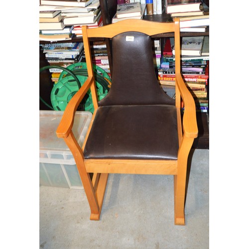 148 - Classic Beechwood Dining Chair with Arms and Skid Base having Leather Effect Upholstery