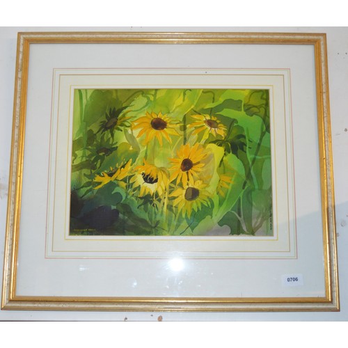 1 - A Framed, Mounted, and Glazed Watercolour of Sunflowers by Alison Ross Ewan '92