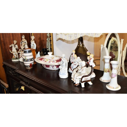 72 - Assorted Porcelain/China/Pottery Items including Pair of Candlesticks, Ornamental Figures, etc (NOT ... 