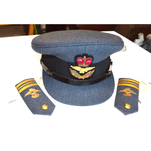 215 - One 1960s RAF Officer's Cap Circa 1960 and Two Squadron Leaders Epaulets