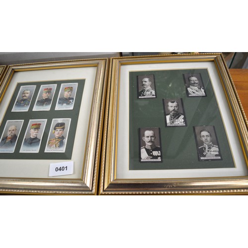 92 - Three Framed and Mounted Sets of Edwardian Cigarette Cards I(One set of Five and Two Sets of Six)