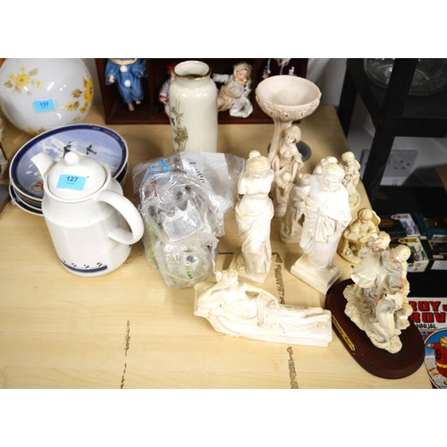 127 - Miscellaneous Items:  Teapots, Bisque Ornaments, etc