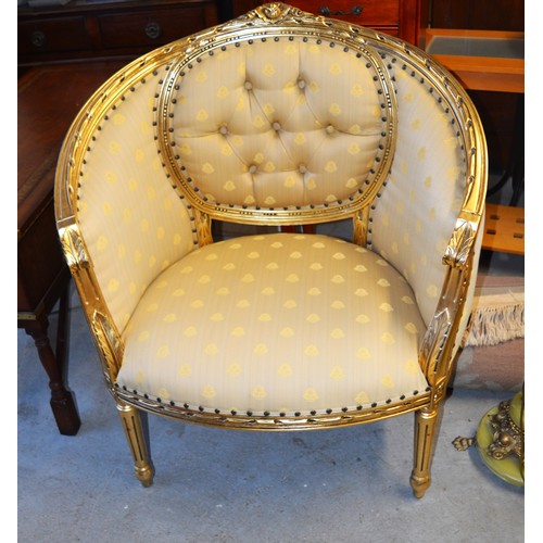 223 - Gilt Wide Salon Chair on Tapered and Fluted Legs